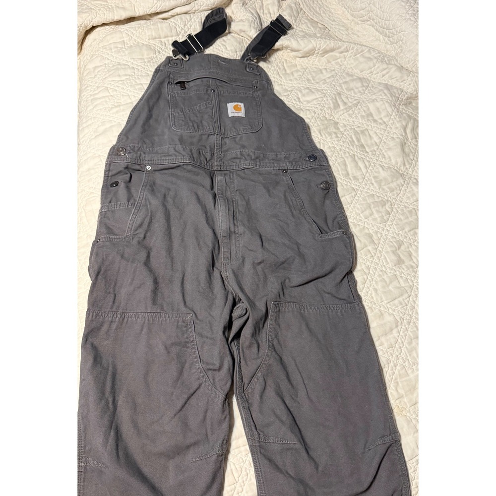 Carhartt Mens Duck Bib Overalls Dark Gray Shadow Double knee Work Large